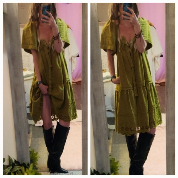 Free People Dresses & Skirts - NWT Free People Baldwin Midi Dress Lace Tiered Eyelet Embroidered Cutout Tunic